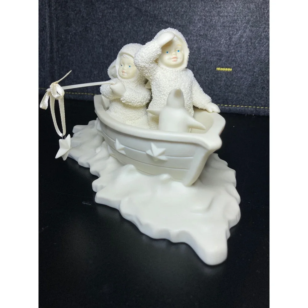 Department 56 Snowbabies Boat with Penguin Porcelain Figurine Star Detail